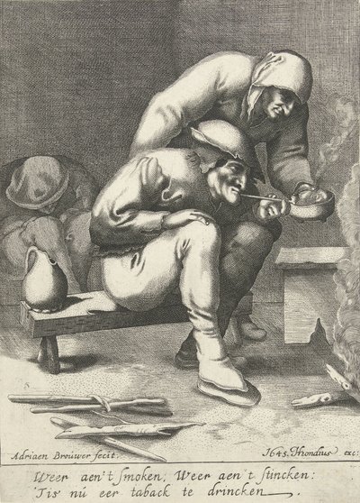 Rökande man, med en kvinna bakom sig av D. van den Bremden