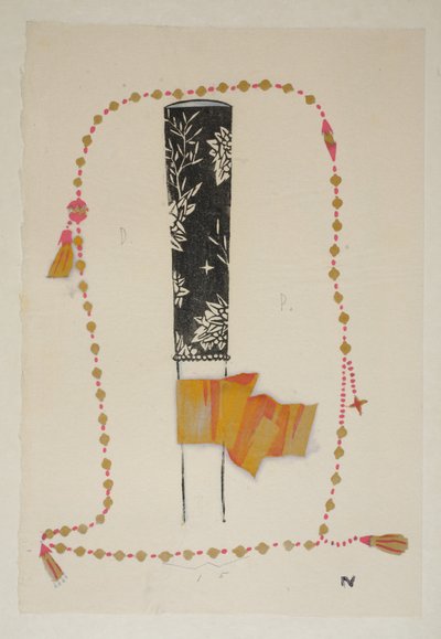 Design, skylt 4, bok 7, illustration från "Wiener Werkstatte Mode 191415", pub. Eduard Kosmack, Wien, 1914-1915 (handfärgat linosnitt) av Dagobert Peche