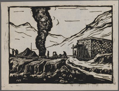Stålraffinaderi, ca 1945 (träsnitt) av Dah Ma