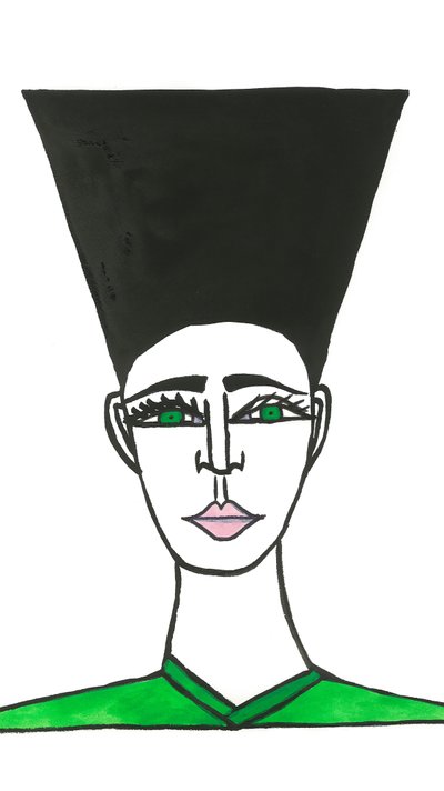 Afro Hair, 2024 (penna med färg på papper) av Daisy de Villeneuve