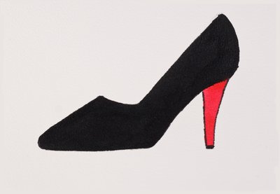 Black High Heel, 2017 (svart indiafärg, med guldfärgad tuschpenna på papper) av Daisy de Villeneuve