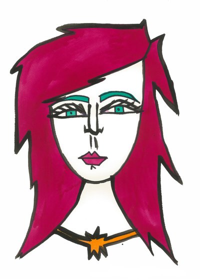 Dark Pink Hair, 2024 (penna med färg på papper) av Daisy de Villeneuve