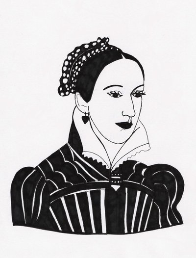 Mary Queen of Scots, 2017 (tuschpenna på papper) av Daisy de Villeneuve