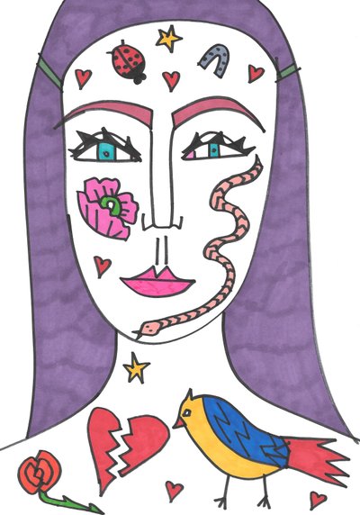 Tatuering ansikte (filtspets på papper) av Daisy de Villeneuve