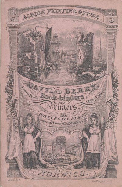 Handelskort för Davy och Berry, bokbindare och tryckare, 1800-talet. av Dallinger