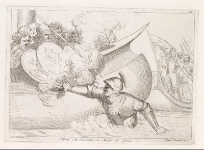 Hector sätter eld på grekiska skepp Ettore che incendia le Navi de Greci (titel på objekt) av Damiano Pernati