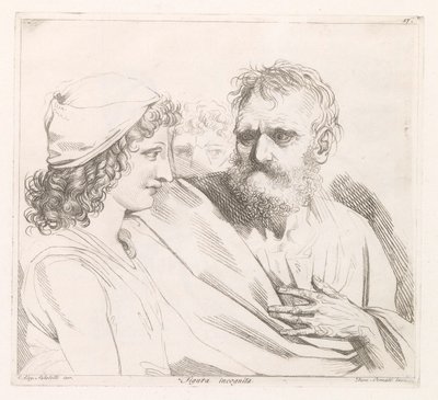 Ung man och en gammal man med genomträngande ögon Figura incognita (titel på objekt) av Damiano Pernati