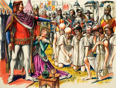 Borgarna i Calais och kung Edward III av England 1347 (gouache på papper) av Dan Escott