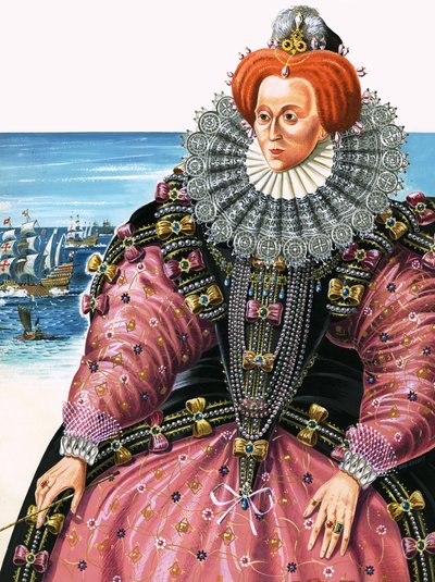 Drottning Elizabeth I (gouache på papper) av Dan Escott