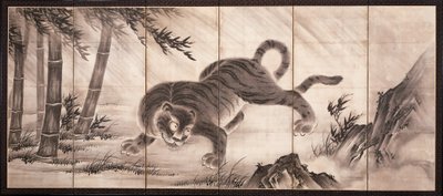 Tiger [vänster om paret Dragon och Tiger], mitten av 1500-talet (bläck på papper) (se även 6114494) av Dōan Yamada
