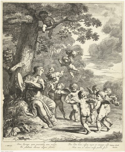 Pan och Syrinx med dansande putti av Dancker Danckerts