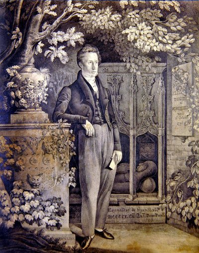 Porträtt av Richard Sainthill, c.1820-c.1850 (penna på papper) av Daniel Maclise