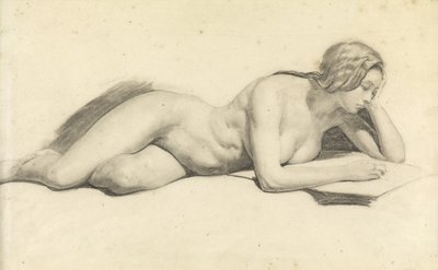 Studie av en kvinnlig nakenläsning (penna på papper) av Daniel Maclise