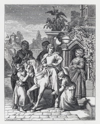 Illustration till Tennysons dikt, The Princess (gravyr) av Daniel (after) Maclise