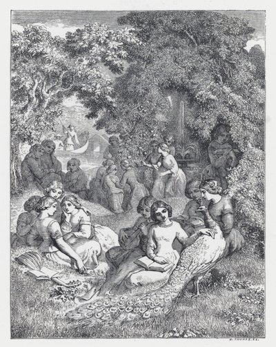 Illustration till Tennysons dikt, The Princess (gravyr) av Daniel (after) Maclise