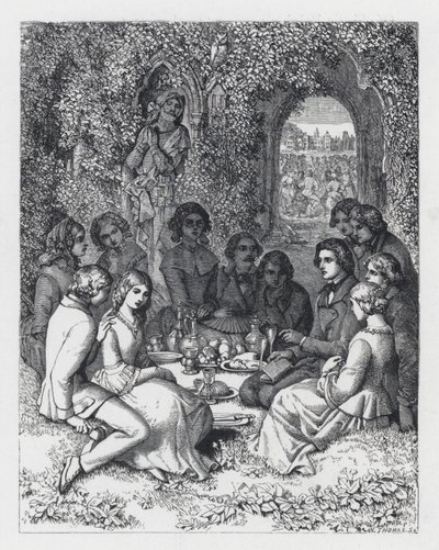 Illustration till Tennysons dikt, The Princess (gravyr) av Daniel (after) Maclise