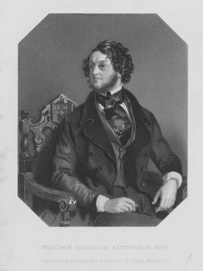 Porträtt av William Harrison Ainsworth (gravyr) av Daniel (after) Maclise