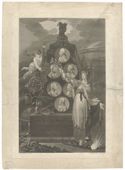 Allegory op de Vrede van Amiens, 1802 Den allmänna freden genom balans av tapperhet mars 1802 (titel på objekt) av Daniel Berger