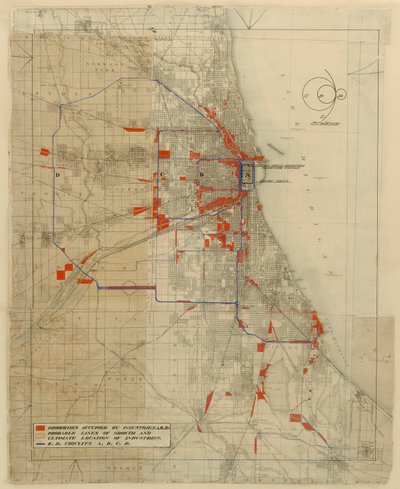 Plan för Chicago, Chicago, Illinois, Järnvägskretsdiagram, 1909. av Daniel Burnham