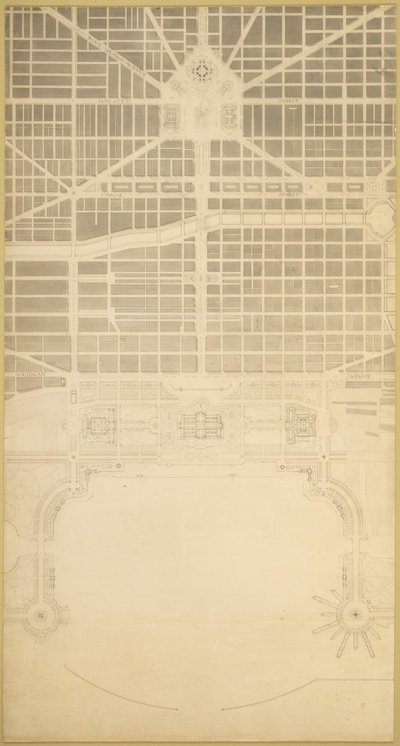 Plåt 129 från The Plan of Chicago, 1909: Chicago. Stadens affärscentrum, inom... av Daniel Burnham