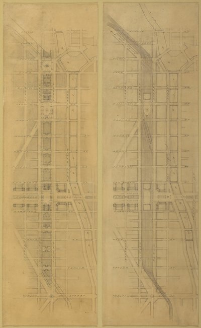 Plåt 79 2 Ritningar från The Plan of Chicago, 1909: Föreslagen plats och arrangemang av... av Daniel Burnham