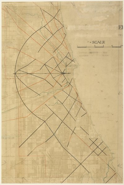 Plåt 91 från The Plan of Chicago, Chicago, Proposed Diagonal Arteries, 1909. av Daniel Burnham