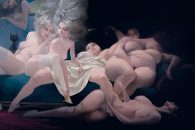 Den unga bruden och hennes vänner, detalj, från Bluebeard av Charles Perrault (1628-1703) av Daniel Cacouault