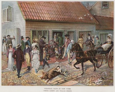 Colonial Days i New York (färg litho) av Daniel Carter  Beard