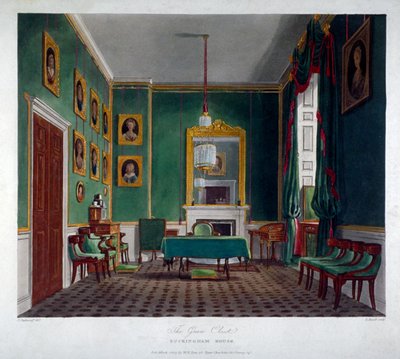 Interiörvy av den gröna garderoben i Buckingham House, Westminster, London, 1819 av Daniel Havell