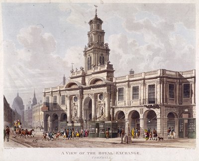 Royal Exchange 2:a exteriören, London, 1816 av Daniel Havell