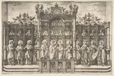 Stort körstall med Kristus som välsignar jungfrun, ca. 1518-20. av Daniel Hopfer