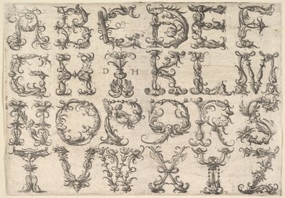 Ornamenterat romersk majuskelalfabet, ca. 1520. av Daniel Hopfer
