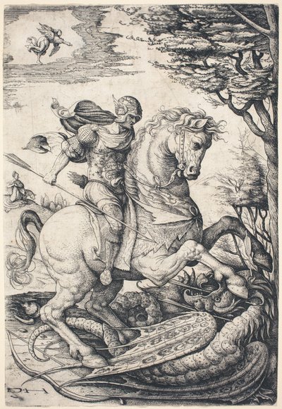 Saint George till häst som dräper draken av Daniel Hopfer