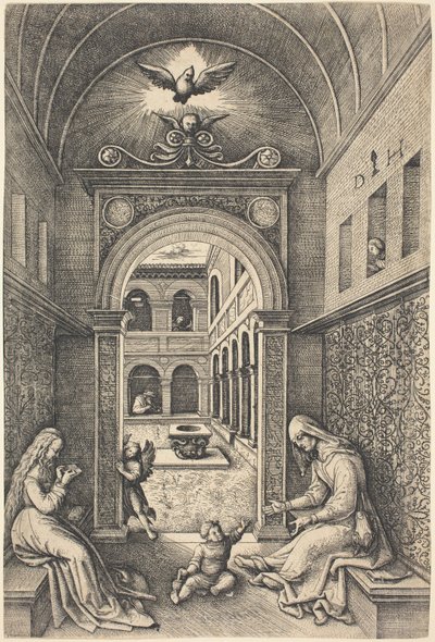 Jungfrun och barnet med Saint Anne vid en portal av Daniel Hopfer