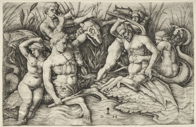 Två Tritons slåss - Battle of the Sea Gods (höger del) av Daniel Hopfer