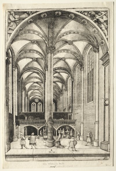 Utsikt i det inre av St. Catherines kyrka i Augsburg. av Daniel Hopfer