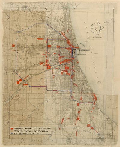 Plan för Chicago, Chicago, Illinois, Järnvägskretsdiagram av Daniel Hudson Burnham