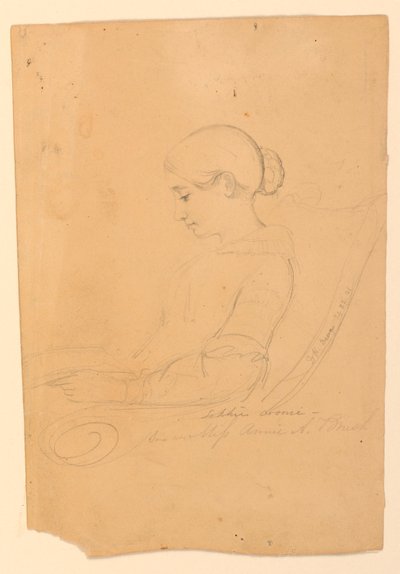 Teckning, Annie A Brush, Sittande i, 22 september 1841 av Daniel Huntington