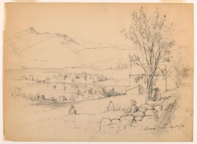 Teckning, Konstnärer skissar vid Chocorua Pond, New Hampshire, 28 september 1854 av Daniel Huntington