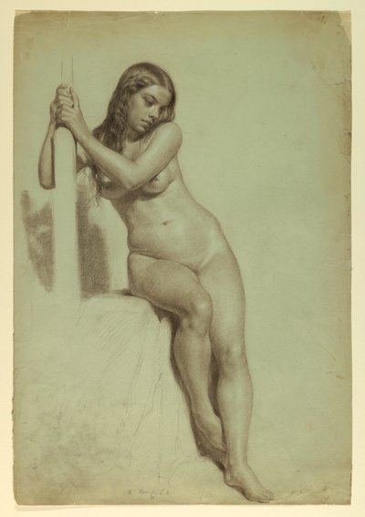 Teckning, Kvinnlig naken på pall, 1858 av Daniel Huntington
