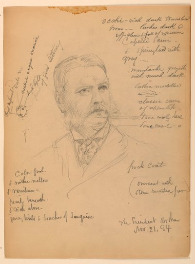 Teckning, president Chester Alan Ar, 21 november 1884 av Daniel Huntington
