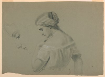 Teckning, Profil av kvinnohuvud a, 1840-70 av Daniel Huntington