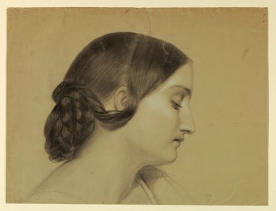 Teckning, Profil av en kvinna med flätad knut, ca 1845 av Daniel Huntington