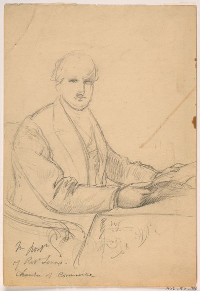 Teckning, Robert Lenox sittande vid ett skrivbord för porträtt av handelskammaren, 1865 av Daniel Huntington