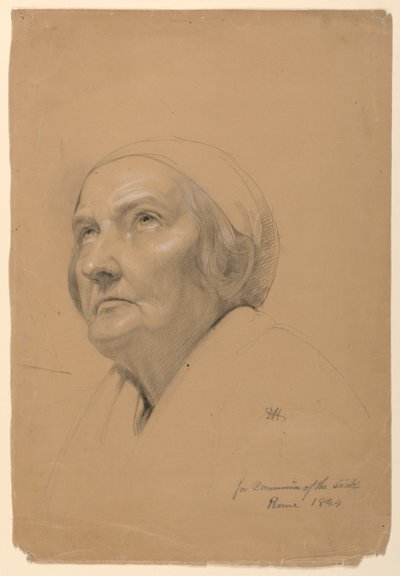 Teckning, studie inför "De sjukas nattvard", 1844 av Daniel Huntington