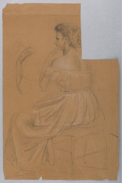 Teckning, studie till "Titian Showing", 1872 av Daniel Huntington