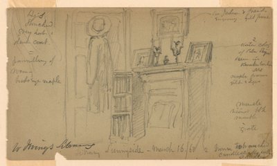 Teckning, Washington Irvings bibliotek i Sunnyside, 16 mars 1860 av Daniel Huntington