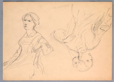 Teckning, Sittande kvinna, två studier, 1870 av Daniel Huntington