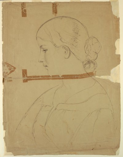 Teckning, Kvinna i profil, modell i Rom, 1840 av Daniel Huntington