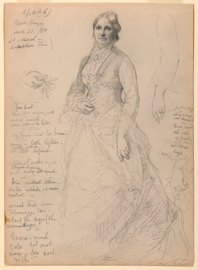 Mrs. Rutherford B. Hayes stående, studier av armar och händer av Daniel Huntington